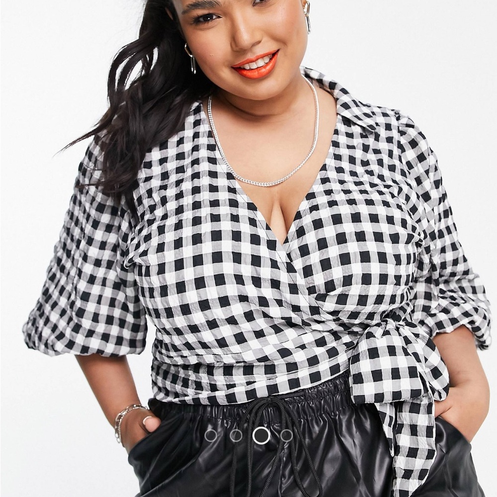 ASOS DESIGN CURVE TOP GINGHAM BLACK & WHITE